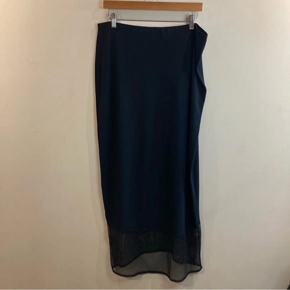 SYMPLI Sz 16 Stretchy Straight Elastic Waist  High Low Mesh Hem Skirt in Blue - Picture 8 of 8